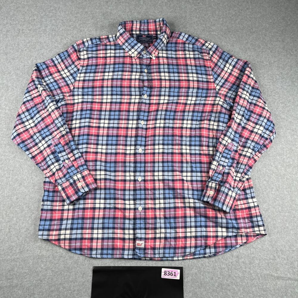 Vineyard Vines Murray Slim Shirt XL Pink Blue Plaid Button Up Long Sleeve Mens